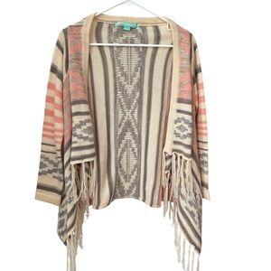 Say What Tribal Print Cardigan Sweater Girls Large Pink Creme Aztec Southwest